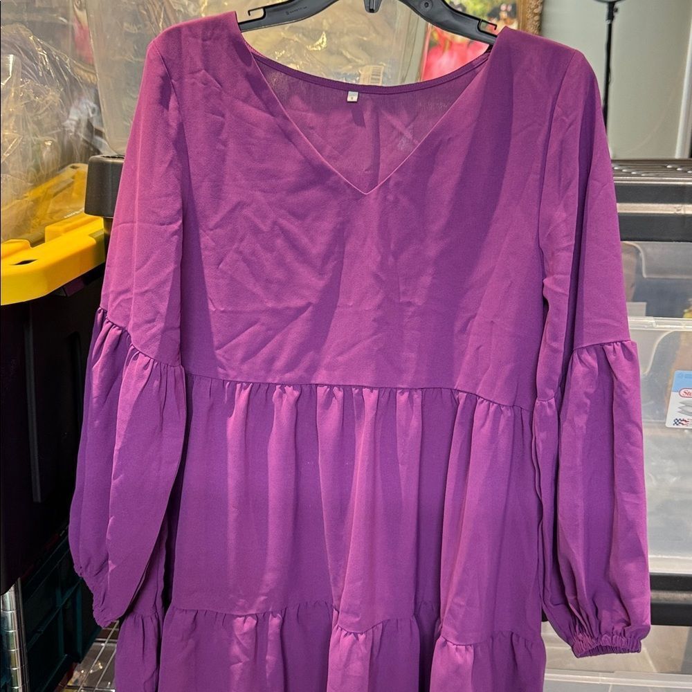 NWOT Tunic Dress Long Sleeve V Neck Casual Loose Flowy Swing Shift Dresses - Picture 6 of 7